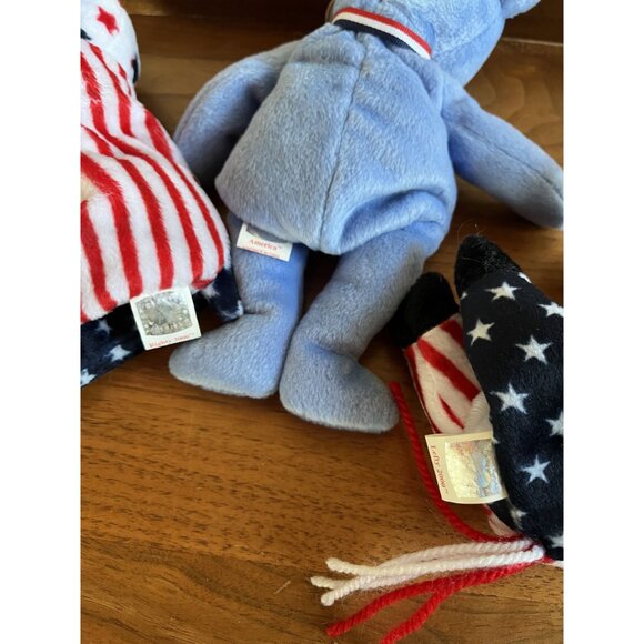 Ty Beanie Babies Lot Of 3: 2000 America Bear Stars & Stripes Elephant Donkey USA - Picture 5 of 7